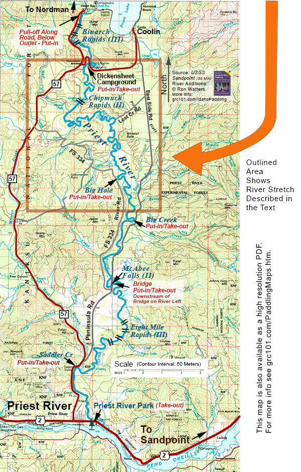 Priest River Paddling Map - Chipmunk Rapids