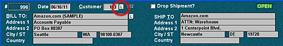 In addition to CTRL+L, you can also click on the "L" (List) button at the top of the Main Invoice Screen beside the Customer # field.  Click on it and a list of your customers in the Customer Database appears.